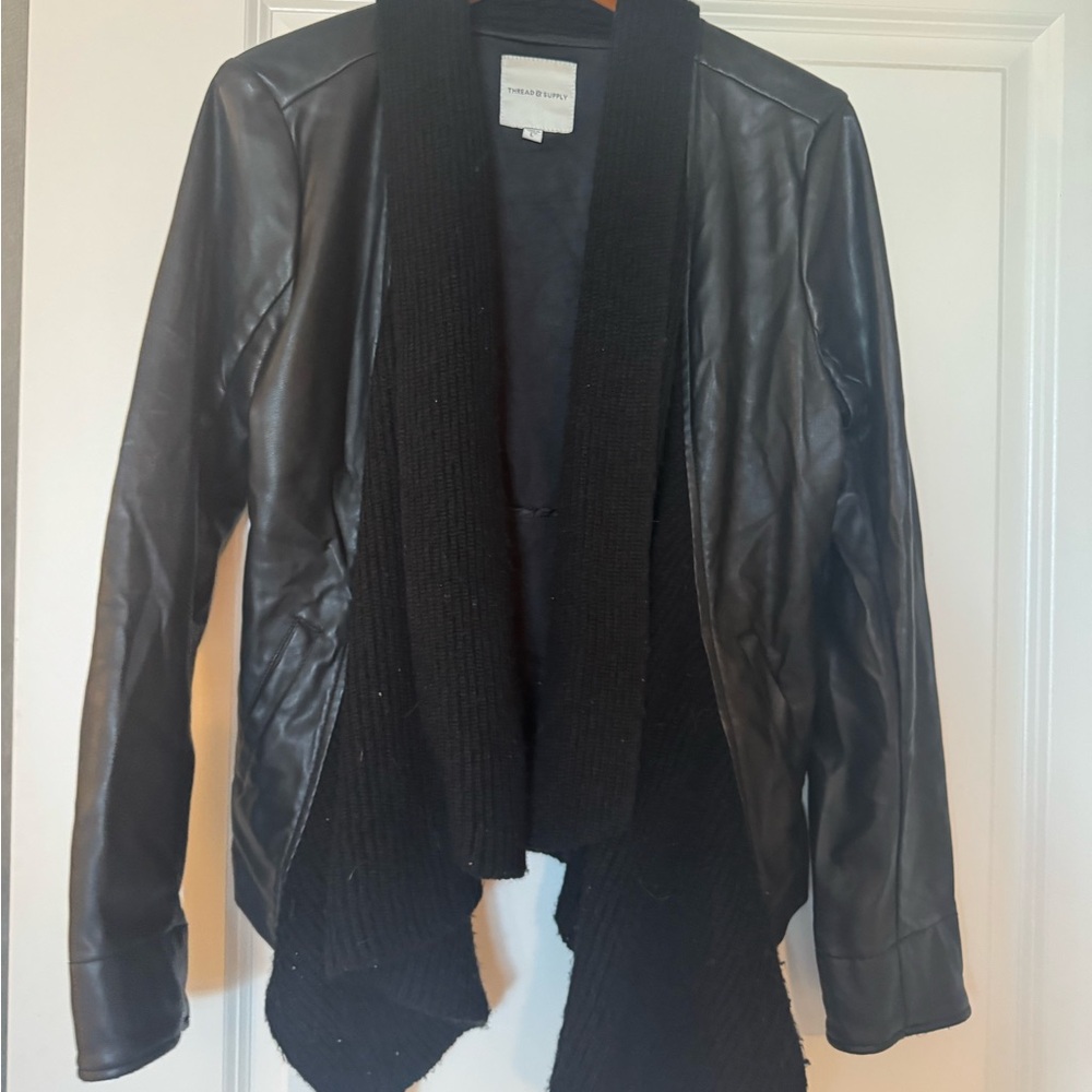 Thread & Supply Black vegan leather Jacket with shawl